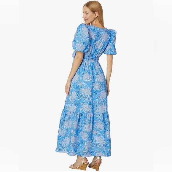 Lilly Pulitzer Ezralyn Short Sleeve Cotton Maxi Dress Boca Blue Croc - Picture 2 of 7